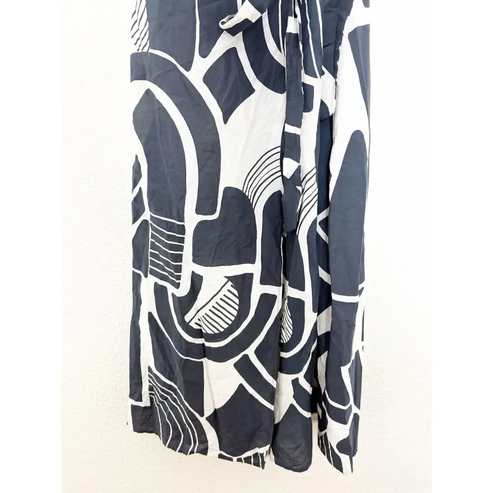 Zara The Nicole Printed Halter Wrap Navy/White Midi Dress Size Large Open Back - Picture 9 of 12